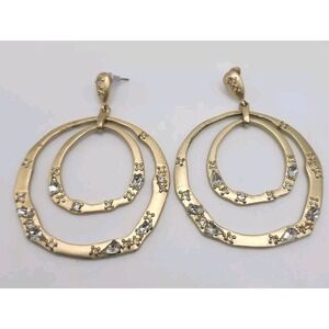 Paloma & Ellie Brushed Gold Tone Double Hoop Orbital Crystal Rhinestone Pierced